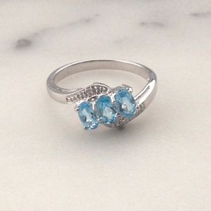 Genuine Diamond Blue Topaz Designer Ring